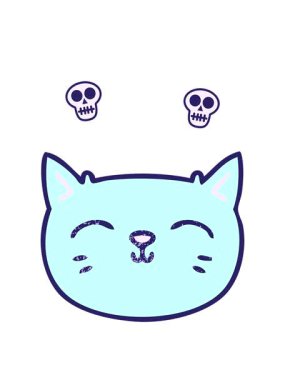 el animasyonu dönen kafatasları çizilmiş garip çizgi film kedi yüzü