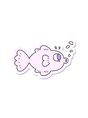 İlginç bir el çizimi çizgi film balığının çıkartmasının dikkat çekici animasyonu.