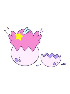 Parlayan yıldızlar yumurtadan çıkan karikatür civcivinin animasyonunu etkiler.