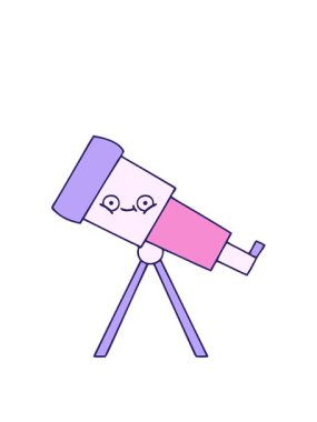 Sevimli bir teleskop çizgi filminin animasyonunu büyütüyorum.