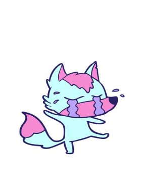 bobbing motion animation of sad little fox cartoon character