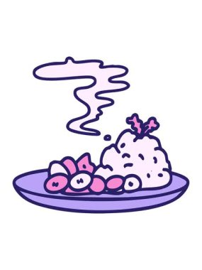 Japon pilavı ve fasulyeli yemeğin hareketli animasyonu.