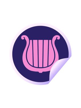 Dikkat çekici bir animasyon dairesel soyulmuş etiketli altın arp karikatürü.