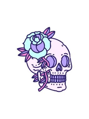 Kafatası ve gül desenli dövmenin hareketli animasyonu