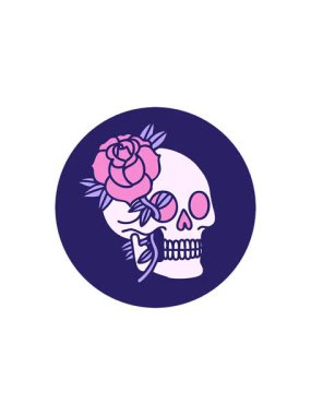 Satış animasyonu ikonik dövme tarzı bir kafatası ve gülün karalaması