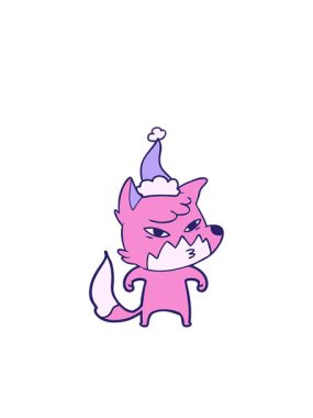 Yanıp sönen radyal çizgiler. Noel Baba şapkası takan bir tilkinin çizilmiş akıllı el çizgileri.