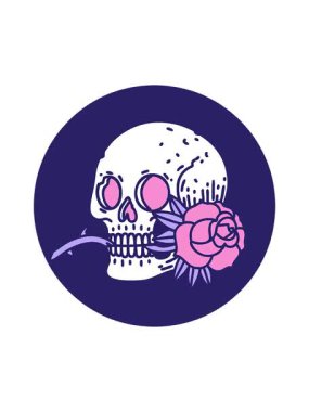 Bir kafatası ve gülün ikonik gotik dövme görüntüsünün hareketli animasyonu