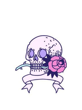 Geleneksel dövmenin animasyonunu bir kafatası ve gülle genişletiyorum.