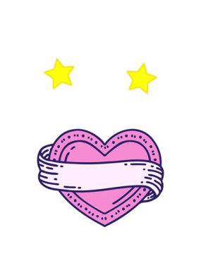 dönen yıldızlar dövme animasyonu neon geleneksel kalp ve bayrak stilinde