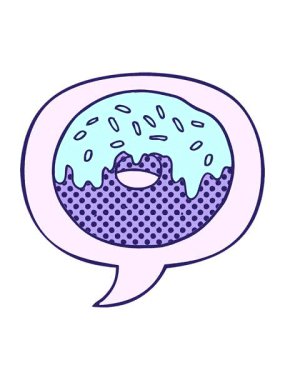 Çizgi roman tarzında konuşma baloncuğu olan çizgi film donutunun parlak ışık efektleri