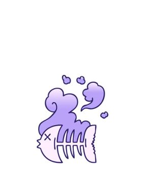 Değişken gölgeli karikatür ölü balık iskeletinin zıplama hareketi