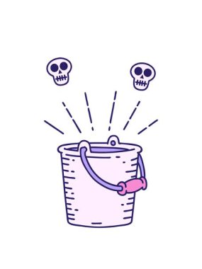 Geleneksel bir dövme kovası su tasarımı çiziminin resimlerinin kafatası animasyonu