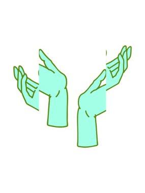 Parlak renkli açık ellerin ikonik dövme stili görüntüsünün bölünmüş hareket animasyonu