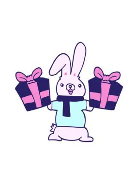 Noel hediyeli çizgi film tavşanı animasyonunu pikselleştir