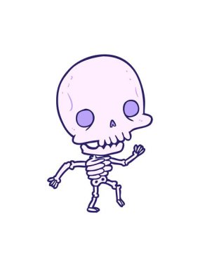 Dans eden şirin bir iskeletin parlak ışık efekti.