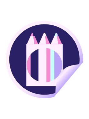 Renkli kalem paketinin basınçlı canlandırması grafik vektör illüstrasyon dairesel etiketi