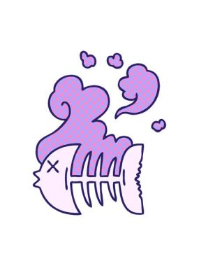 Çizgi roman stili çizgi film ölü balık iskeletinin animasyonunu durdurup duraklat