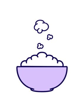 Neon ışık efekti basit bir kasede buharda pişen sıcak pirincin canlandırması