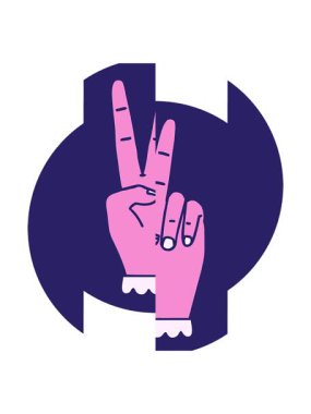 İkon barış sembolünün bölünen hareketi. İki parmak hareketi.