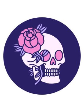 Titreşimli hareketler ikonik dövmeli bir kafatası ve gülün karalaması.