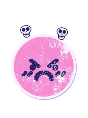 Kızgın, huysuz, dairesel çıkartmanın dönen kafatası animasyonu