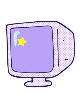 Parıldayan yıldızlar eski çizgi film bilgisayar monitörünün canlandırmasını etkiler.