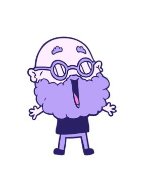 Çizgi film karakteri sakallı neşeli adamın parlak ışık efekti.