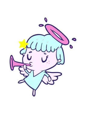 Parlayan yıldızlar sevimli çizgi film meleğinin animasyonunu etkiler.