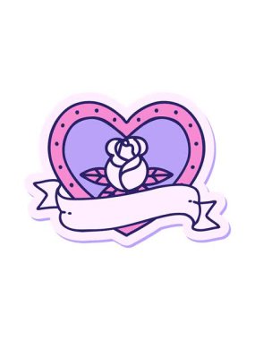 Dövme stilistinin hareketsiz ve durağan hareketlerini geleneksel bir kalp gülü ve bayrak şeklinde