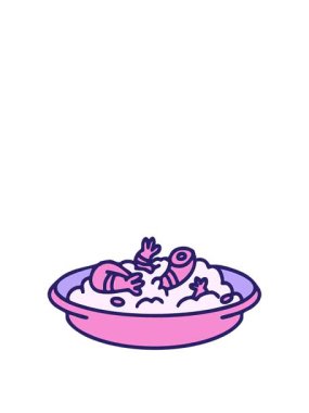 Geleneksel Brezilya vatapa karides tabağı çiziminin animasyonunu genişletiyor