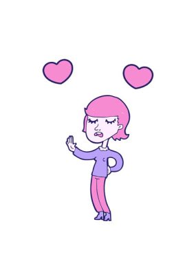 Karikatürist kadının göz ardı edişinin dönen kalpleri.