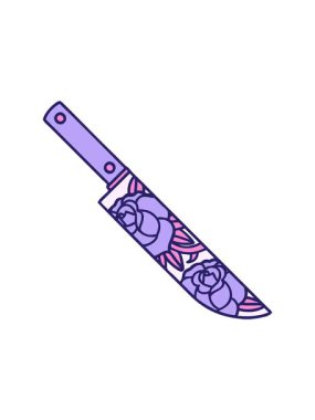 Hançer ve çiçeklerin simgesel imajının dönen hareket animasyonu