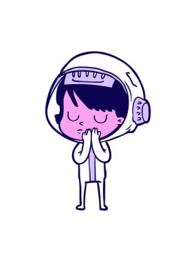 Garip karikatür astronot kadının neon ışık efekti animasyonu