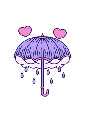 Bir şemsiye ve fırtına bulutunun sembolik dövme imajının dönen kalp animasyonu