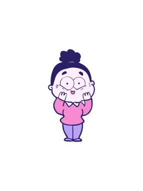 Çizgi filmdeki mutlu yaşlı kadının gösterişli satış animasyonu