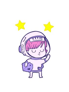 dönen yıldızlar çizgi film astronot bir kadının animasyonu.