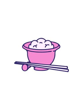 Geleneksel yemek çubuklarıyla Japon pilavı karikatürünün radyoaktif parlak animasyonu