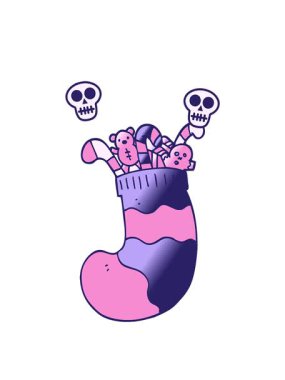 Kafatası animasyonu dönen Noel çorap karalama çizgi filmi