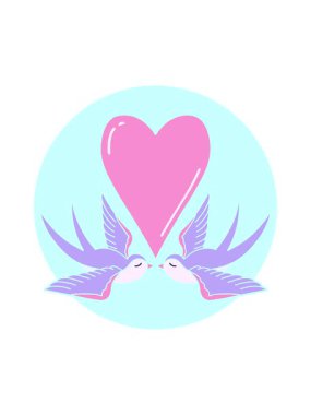 Dikkat çekici karikatür ikonik dövme görüntüsü kırlangıçlar ve kalp.