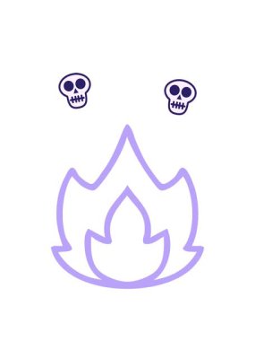 dönen kafatası çizgi animasyonu bir ateş simgesinin karikatürünü çiziyor