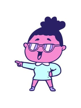 Gözlük takan mutlu kadın çizgi filminin animasyonunu salla ve durdur.