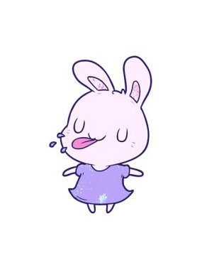 Ahududu üfleyen sevimli çizgi film tavşanının hareketli animasyonu