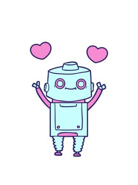 Bir çizgi film androidinin dönen kalp animasyonu