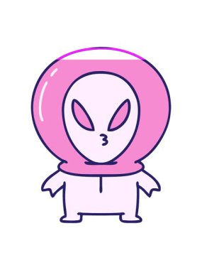 Düşünceli görünüşlü küçük uzaylının animasyonunu güçlendir.