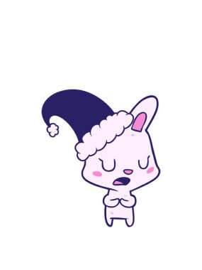 Noel şapkası takan çizgi film tavşanının zıplama hareketi.