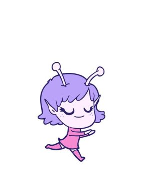 Gülümseyen uzaylı kız çiziminin animasyonunu büyütüyorum.