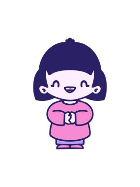 Mutlu Japon bir kadının yüksek sesle gülen hareketli animasyonu.