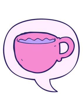 Konuşma balonlu çizgi film kahve fincanının hareketli animasyonunu oynat