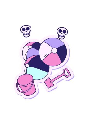 el yapımı kafatası animasyonu çıkartma karikatür karalama plaj topları kova ve kürek ile