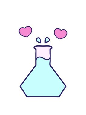 Bir bilim deneyi tasarımının karikatürünün dönen kalpleri.